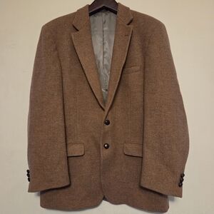 Harris Tweed Sport Coat 42L Solid Tan USA Made Hunter & Coggins Vintage